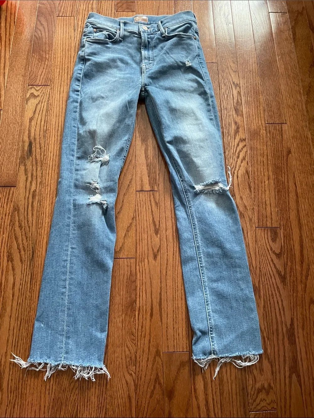 MOTHER Distressed Midrise Dazzler Ankle Fray Weekend Kitten Sz 24